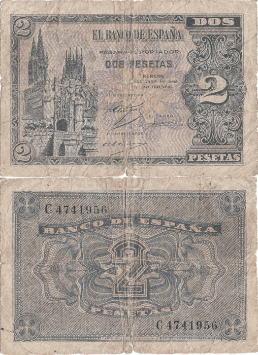 1938 (30 IV), 2 pesetas (P-109a) - Spania!