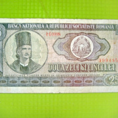 Bancnota 25 lei 1966 circulata. Stare mai uzata.