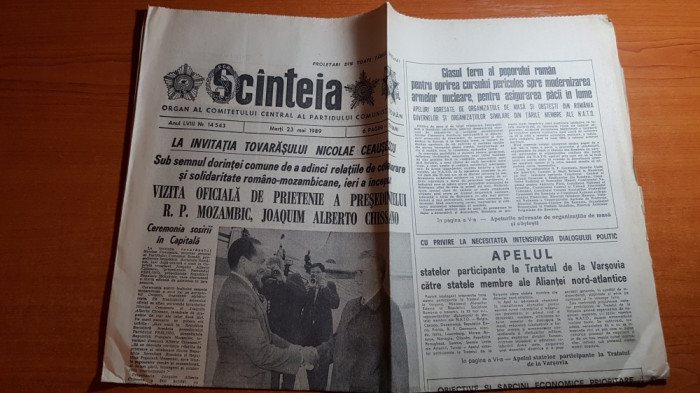 ziarul scanteia 23 mai 1989- vizita presedintelui R.P.mozambic