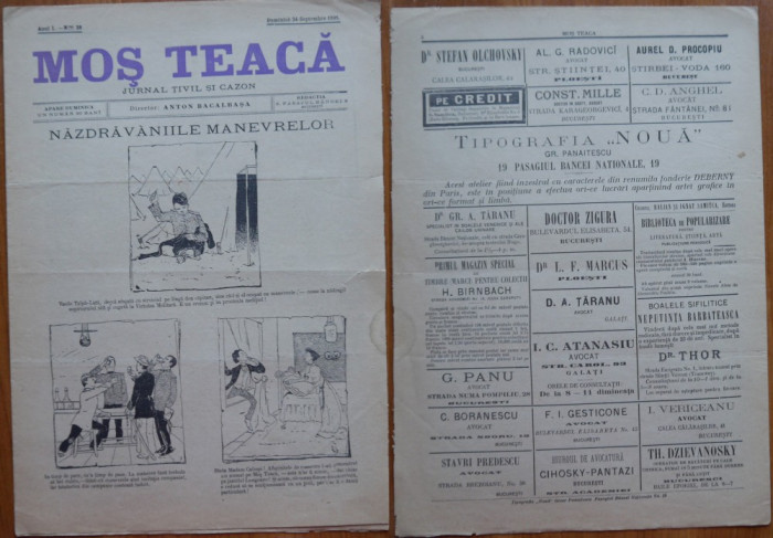 Ziarul Mos Teaca , jurnal tivil si cazon , nr. 28 , an 1 , 1895 , Bacalbasa
