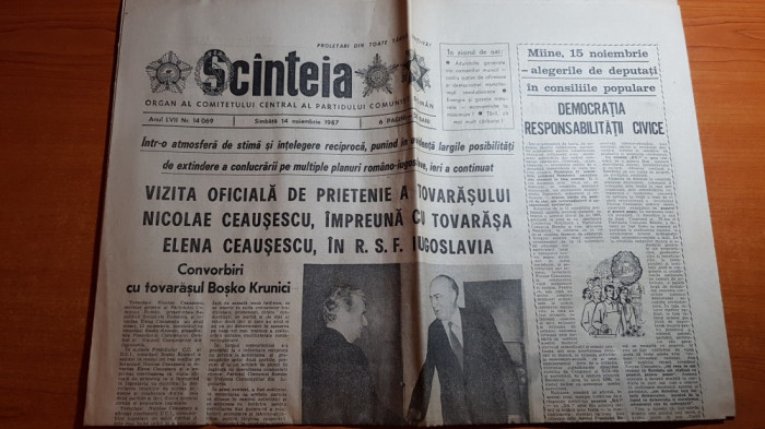 ziarul scanteia 14 noiembrie 1987-vizita lui ceausescu in iugoslavia