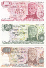 Bancnota Argentina 100, 500 si 1.000 Pesos (1976-83) - P302-304 UNC ( set x3 ) foto
