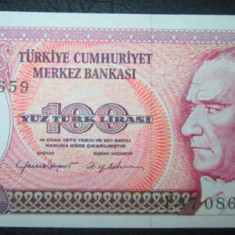 Turcia : 100 lire 1970 . UNC ( bancnota necirculata)