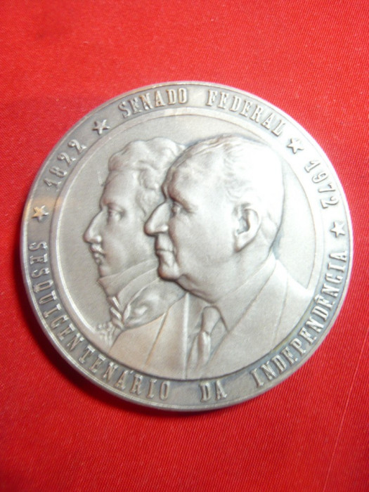 Placheta argint -150 Ani Independenta Braziliei 1822-1972 ,63g ,marcaj 900