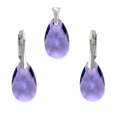 Set argint, Set Swarovski Pear Tanzanite 22mm + CADOU Laveta profesionala pentru curatat bijuteriile din argint + Cutie Cadou foto