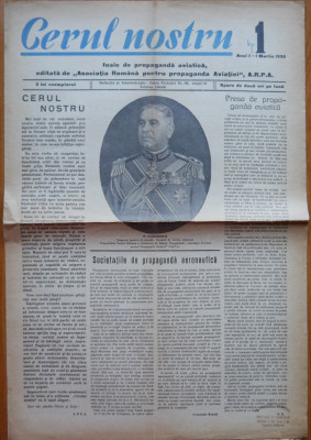 Ziarul Cerul nostru ; Foaie de propaganda aviatica , ARPA , an 1 , nr. 1 , 1936 foto
