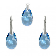 Set argint, Set Swarovski Pear Aquamarine 22mm + CADOU Laveta profesionala pentru curatat bijuteriile din argint + Cutie Cadou foto