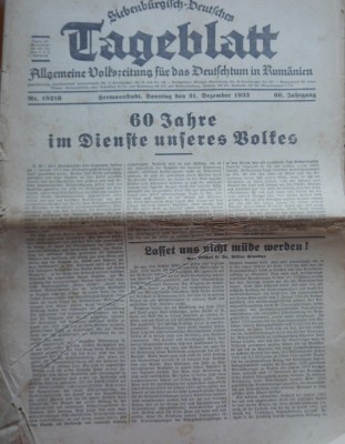 Ziarul de limba germana Transilvania , Sibiu , 1933 , numar comemorativ , 60 ani foto
