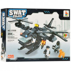 Set de constructie Swat , 288 piese, elicopter de politie cu politisti, 6 ani + foto