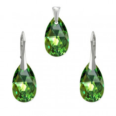 Set argint, Set Swarovski Pear Peridot Aurore Boreale 22mm + CADOU Laveta profesionala pentru curatat bijuteriile din argint + Cutie Cadou foto