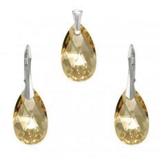 Set argint, Set Swarovski Pear Gold 22mm + CADOU Laveta profesionala pentru curatat bijuteriile din argint + Cutie Cadou foto