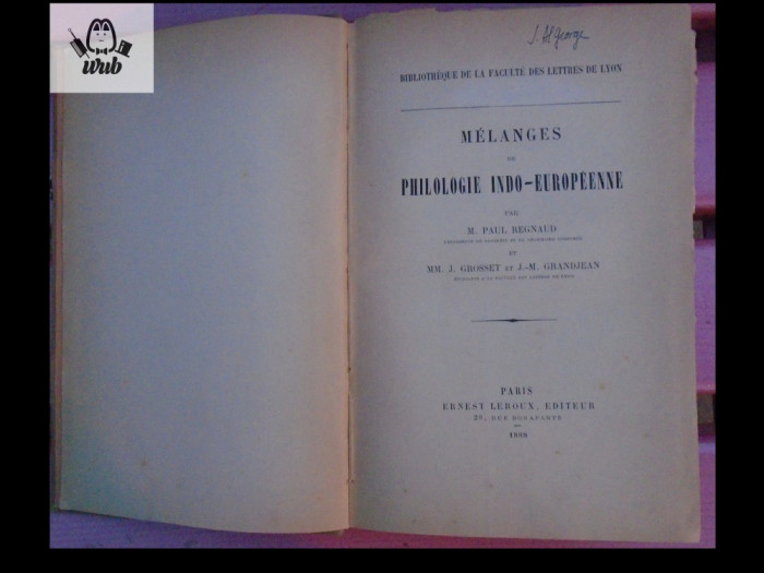 Melanges de philologie indo-europeenne Paris 1888