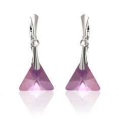 Cercei argint, Cercei Swarovski Triangle Lilac + CADOU Laveta profesionala pentru curatat bijuteriile din argint + Cutie Cadou foto