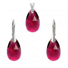 Set argint, Set Swarovski Pear Ruby 22mm + CADOU Laveta profesionala pentru curatat bijuteriile din argint + Cutie Cadou foto