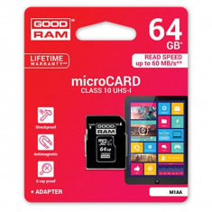 Card de memorie Goodram Micro SD 64GB ,Clasa 10 UHS-I + Adaptor + Ambalaj Retail foto