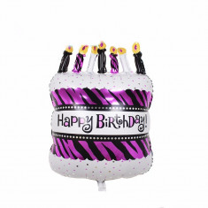 Balon folie Happy Birthday, forma tort cu lumanari, dimeniuni 57x27 cm foto