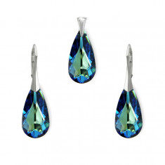 Set bijuterii argint, Set Swarovski Teardrop Electric Blue 24mm + CADOU Laveta profesionala pentru curatat bijuteriile din argint + Cutie Cadou foto