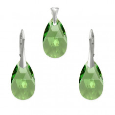 Set argint, Set Swarovski Pear Peridot 22mm + CADOU Laveta profesionala pentru curatat bijuteriile din argint + Cutie Cadou foto