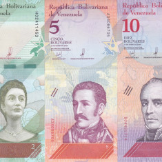 Bancnota Venezuela 2, 5 si 10 Bolivares Soberano 2018 - PNew UNC ( set x3 )