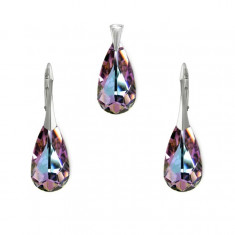 Set bijuterii argint, Set Swarovski Teardrop Vitrail Light 24mm + CADOU Laveta profesionala pentru curatat bijuteriile din argint + Cutie Cadou foto