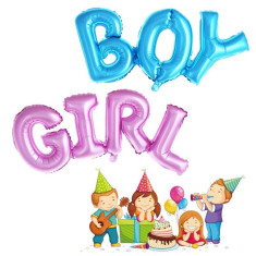 Balon folie color pentru aniversari, figurina mesaj BOY GIRL, 30 cm foto