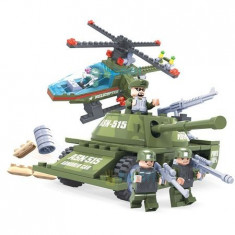 Set de constructie Army, 253 piese, soldati cu tanc si elicopter, 6 ani + foto