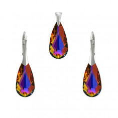 Set bijuterii argint, Set Swarovski Teardrop Volcano 24mm + CADOU Laveta profesionala pentru curatat bijuteriile din argint + Cutie Cadou foto