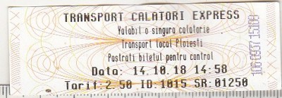 bnk div TCE Ploiesti - bilet de calatorie - 2.5 lei - uzat - automat foto