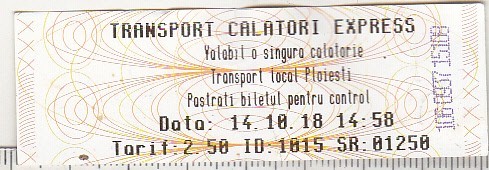 bnk div TCE Ploiesti - bilet de calatorie - 2.5 lei - uzat - automat