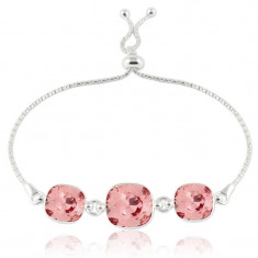 Bratara argint, Bratara SWAROVSKI CRYSTALS Triple Square Rose Peach + CADOU Laveta profesionala pentru curatat bijuteriile din argint + Cutie Cadou foto