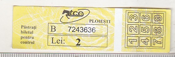 bnk div TCE Ploiesti - bilet de calatorie - 2 lei - uzat - galben
