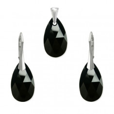 Set argint, Set Swarovski Pear Black 22mm + CADOU Laveta profesionala pentru curatat bijuteriile din argint + Cutie Cadou foto