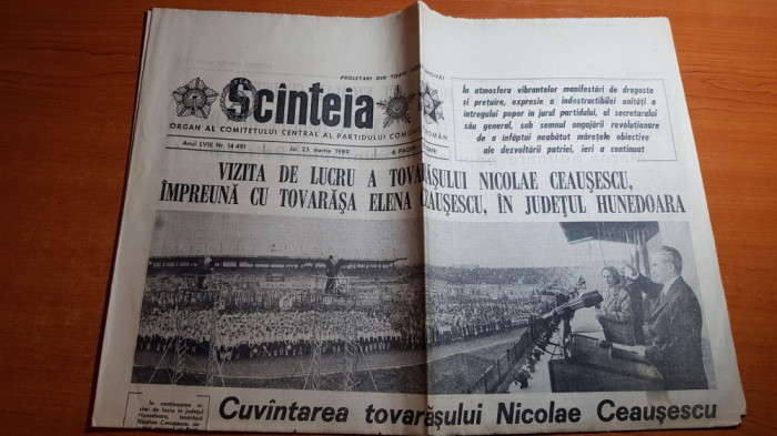 ziarul scanteia 23 martie 1989 - vizita lui ceausescu in jud. hunedoara,lupeni