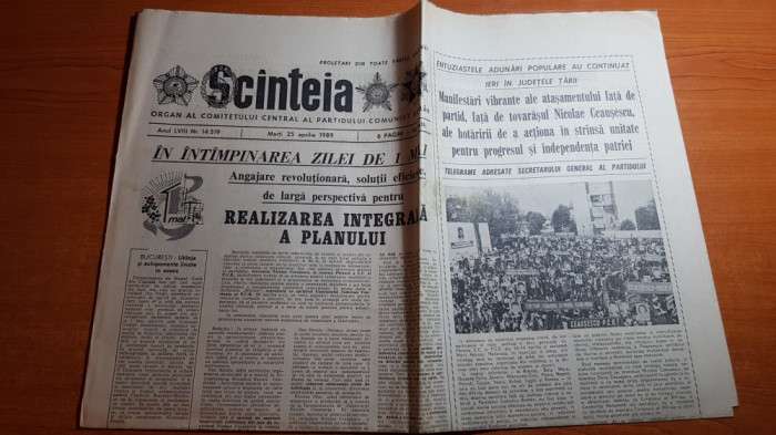 scanteia 25 aprilie 1989-manifestari in toata tara de atasament pt ceausescu