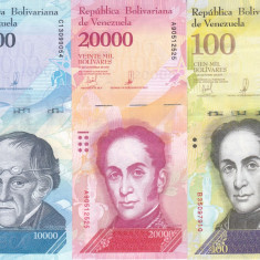 Bancnota Venezuela 10.000 , 20.000 si 100.000 Bolivares 2017 - PNew UNC (set x3)