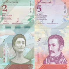 Bancnota Venezuela 2 si 5 Bolivares Soberano 2018 - PNew UNC ( set x2 )