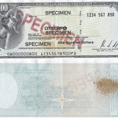 1996, CEC de călătorie de 100 dollars, SPECIMEN (Banca CITICORP)