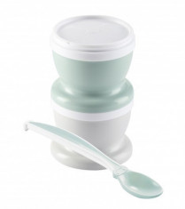 Set 2 recipiente cu capac si lingurita Thermobaby Celadon green foto