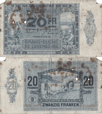 1929 (1 X), 20 francs (P-37a) - Luxemburg foto