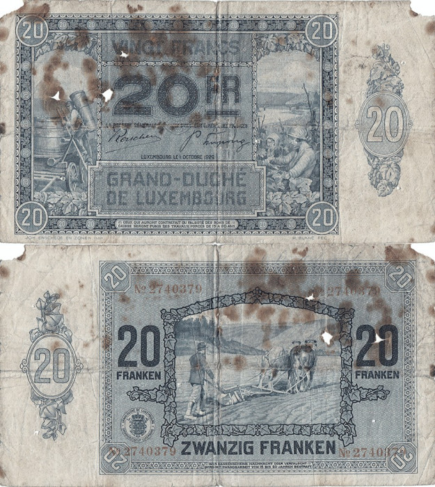 1929 (1 X), 20 francs (P-37a) - Luxemburg