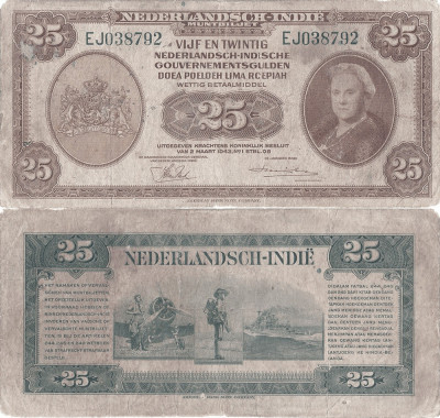 1943 (2 III), 25 gulden (P-115a) - Indiile de Est Olandeze foto