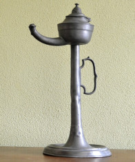 Lampa Biedemeier, foarte veche pe ulei de tip opait realizat din cositor foto