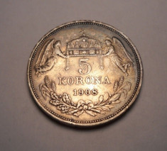 Ungaria 5 Coroane Korona 1908 foto