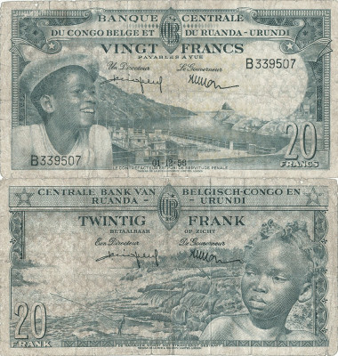 1956 (1 XII), 20 francs (P-31a.1) - Congo Belgian foto