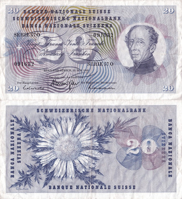 1968 (15 V), 20 franken/francs/franchi (P-46p.1) - Elveția foto