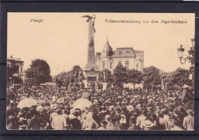 PLOIESTI MONUMENTUL VANATORILOR ADUNARE CIRCULATA 1917 POSTA GERMANA FELDPOST foto