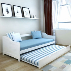 Canapea extensibila/pat de zi din lemn de pin, 200 x 90 cm, alb foto