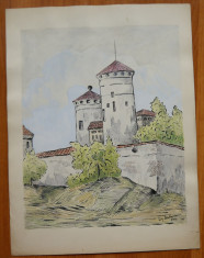 4 acuarele semnate , Brasov , 1944 , pictor roman foto