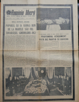 Ziarul Romania Libera , 22 Martie 1965 , funeraliile lui Gheorghe Gheorghiu Dej foto