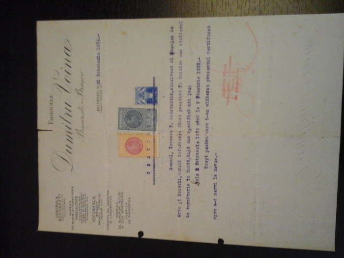Certificat practica Fabricele Dumitru Voina - 21 februarie 1934 - cu timbre